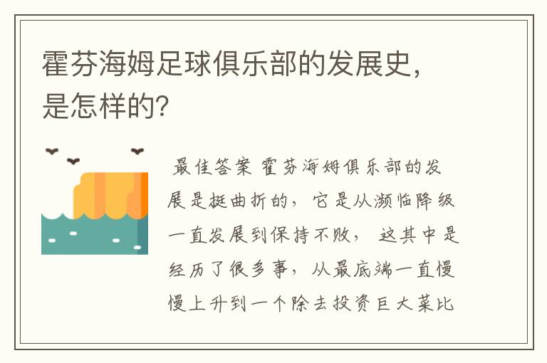 霍芬海姆足球俱乐部的发展史,是怎样的?