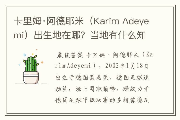 卡里姆·阿德耶米(Karim Adeyemi)出生地在哪?当地有什么知名景点?