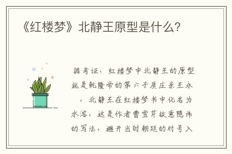 《红楼梦》北静王原型是什么?