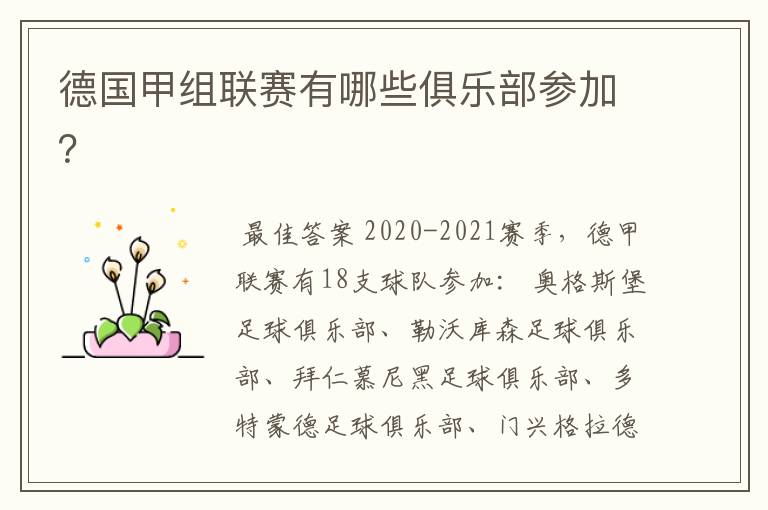 德国甲组联赛有哪些俱乐部参加?