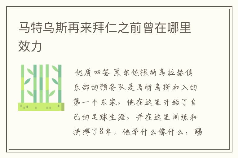 马特乌斯再来拜仁之前曾在哪里效力