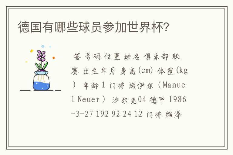 德国有哪些球员参加世界杯?