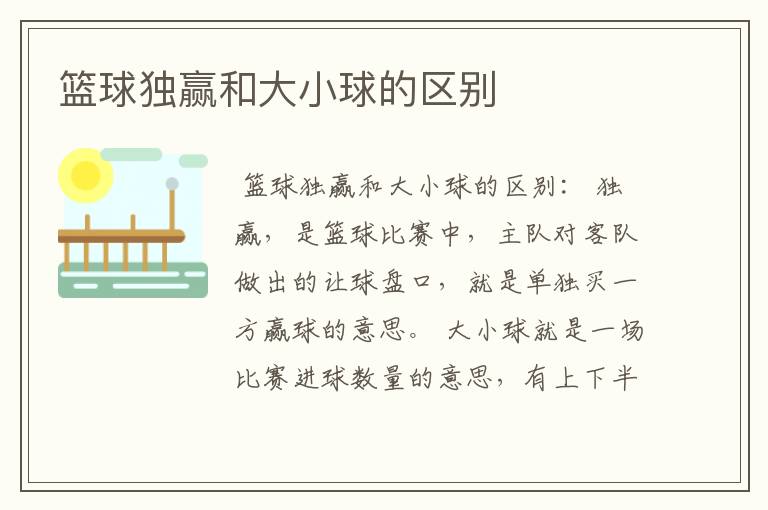 篮球独赢和大小球的区别
