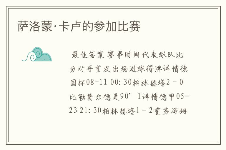 萨洛蒙·卡卢的参加比赛