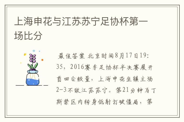 上海申花与江苏苏宁足协杯第一场比分