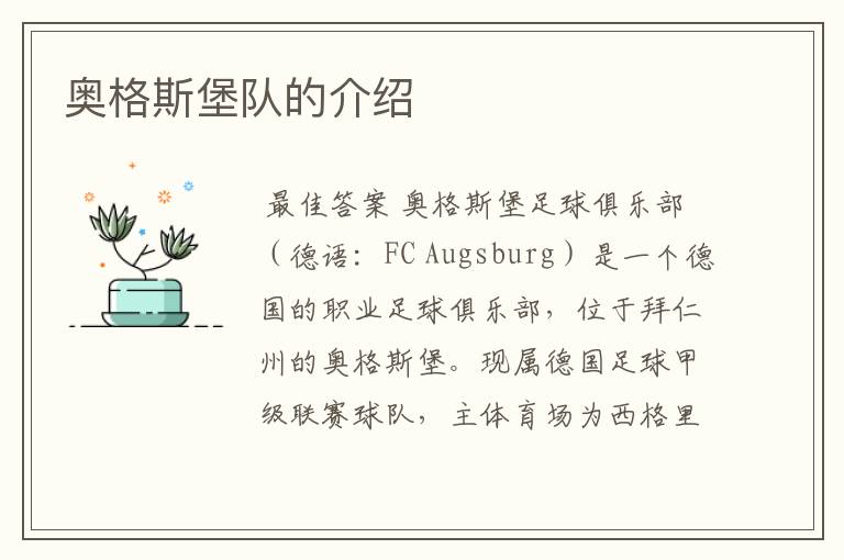 奥格斯堡队的介绍