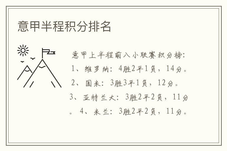 意甲半程积分排名