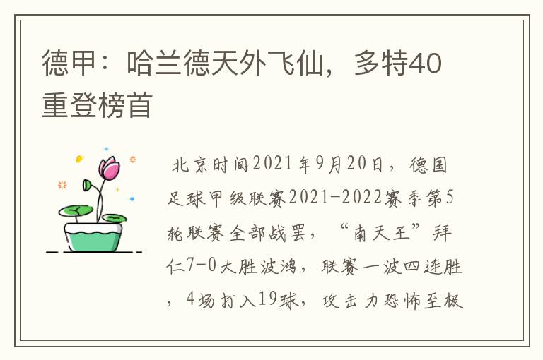 德甲:哈兰德天外飞仙,多特40重登榜首