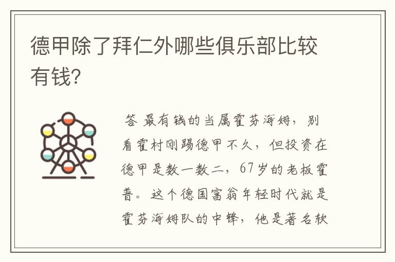 德甲除了拜仁外哪些俱乐部比较有钱?
