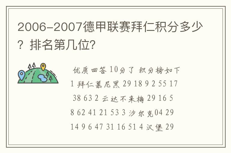 2006-2007德甲联赛拜仁积分多少?排名第几位?