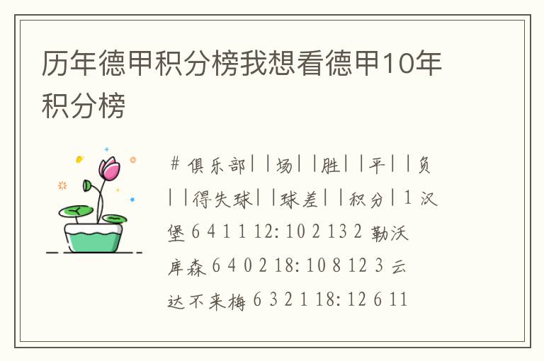 历年德甲积分榜我想看德甲10年积分榜