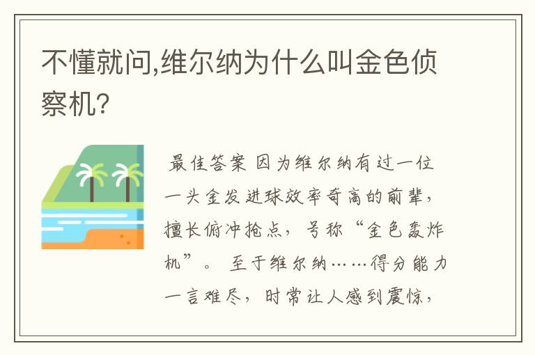 不懂就问,维尔纳为什么叫金色侦察机?