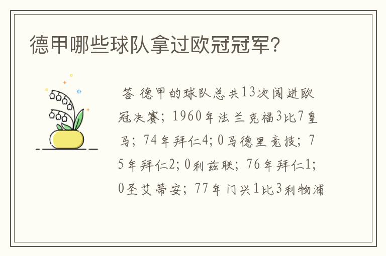 德甲哪些球队拿过欧冠冠军?