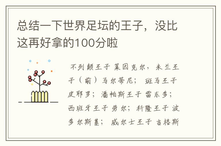 总结一下世界足坛的王子,没比这再好拿的100分啦