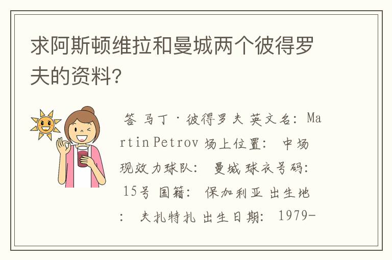 求阿斯顿维拉和曼城两个彼得罗夫的资料?