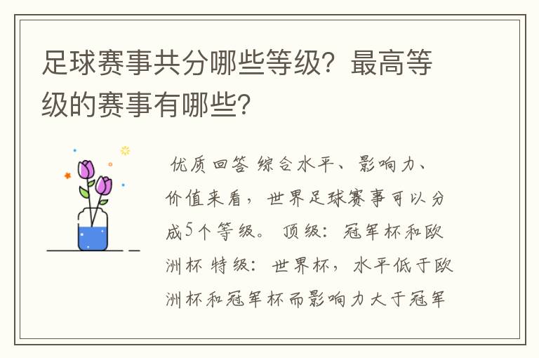 足球赛事共分哪些等级?最高等级的赛事有哪些?