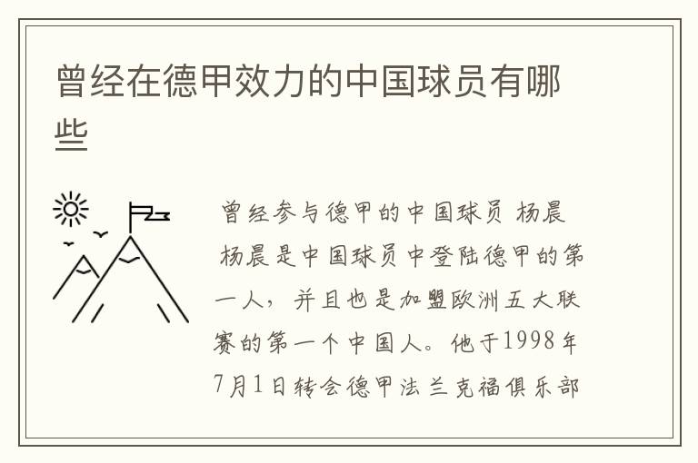 曾经在德甲效力的中国球员有哪些