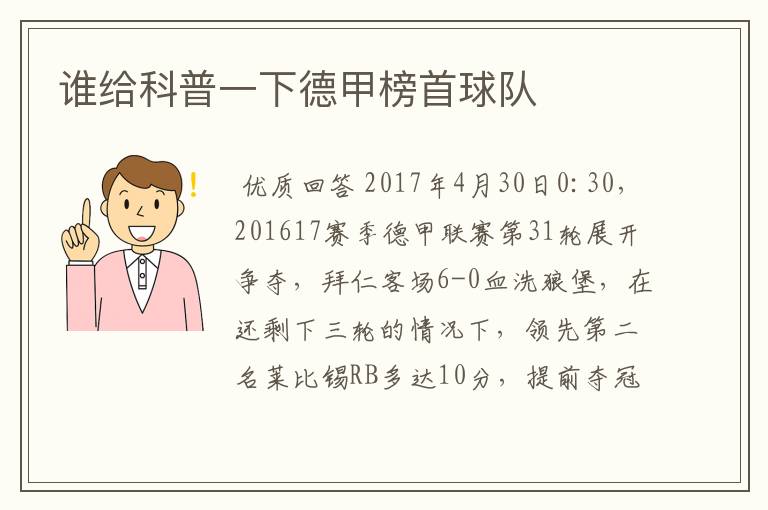 谁给科普一下德甲榜首球队