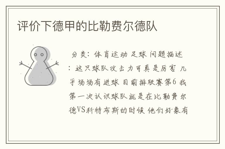 评价下德甲的比勒费尔德队