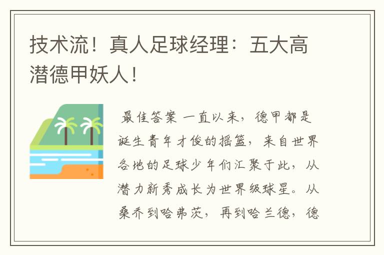 技术流!真人足球经理:五大高潜德甲妖人!