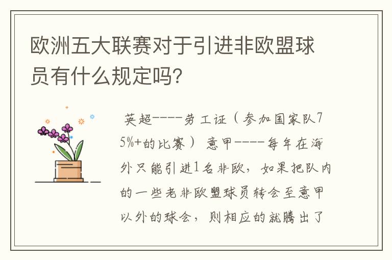 欧洲五大联赛对于引进非欧盟球员有什么规定吗?