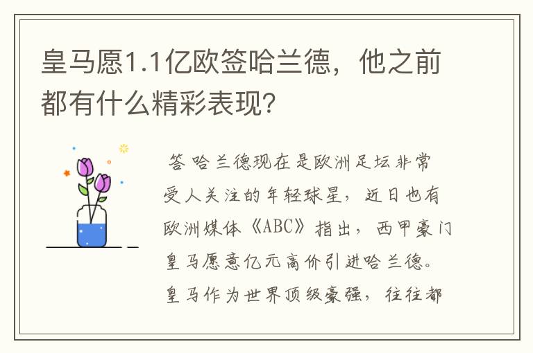 皇马愿1.1亿欧签哈兰德,他之前都有什么精彩表现?