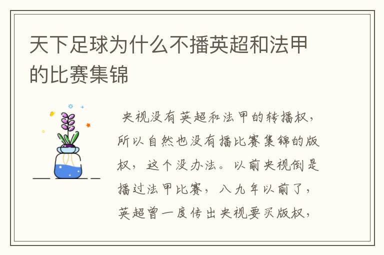 天下足球为什么不播英超和法甲的比赛集锦