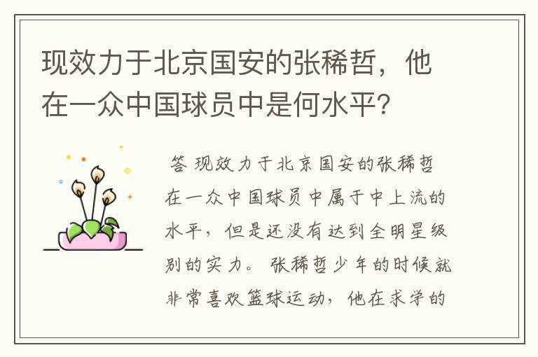 现效力于北京国安的张稀哲,他在一众中国球员中是何水平?