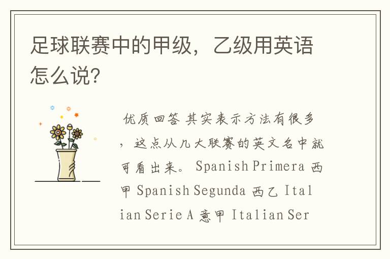 足球联赛中的甲级,乙级用英语怎么说?