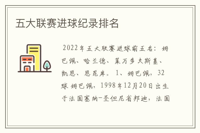 五大联赛进球纪录排名