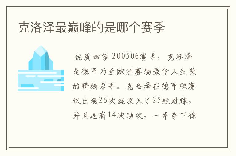 克洛泽最巅峰的是哪个赛季