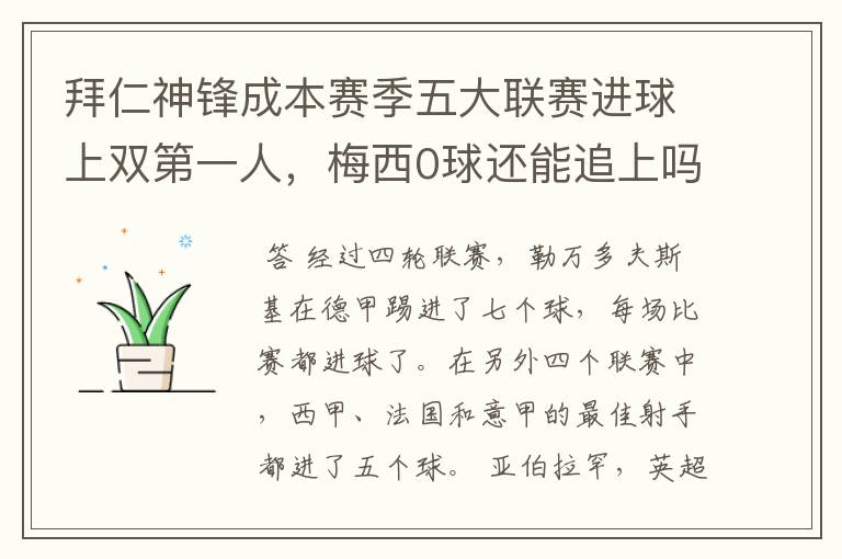 拜仁神锋成本赛季五大联赛进球上双第一人,梅西0球还能追上吗?