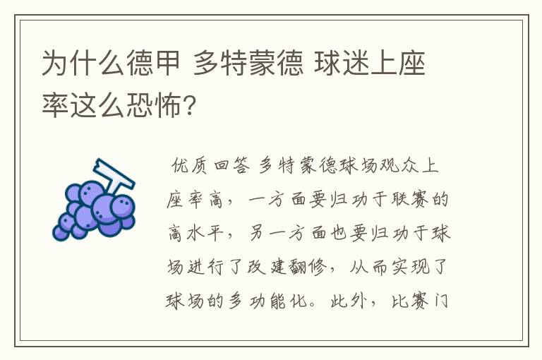 为什么德甲 多特蒙德 球迷上座率这么恐怖?