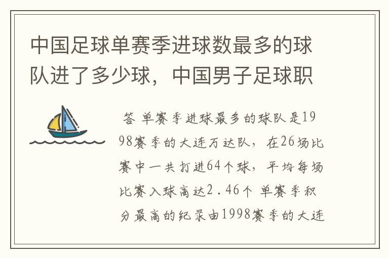 中国足球单赛季进球数最多的球队进了多少球,中国男子足球职业联赛单赛季最高积分是多少分
