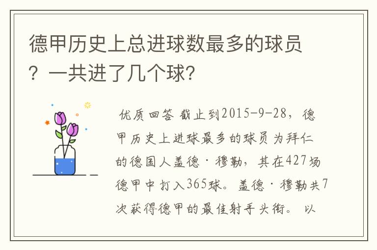 德甲历史上总进球数最多的球员?一共进了几个球?