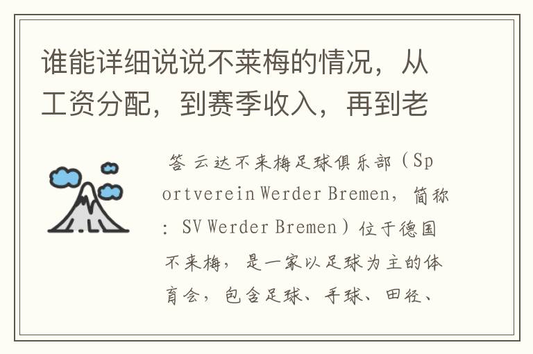 谁能详细说说不莱梅的情况,从工资分配,到赛季收入,再到老板情况以及球队历史。