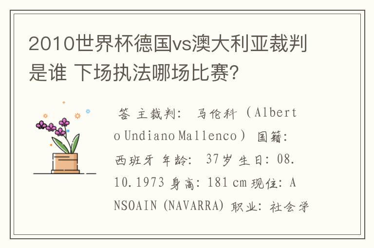 2010世界杯德国vs澳大利亚裁判是谁 下场执法哪场比赛?