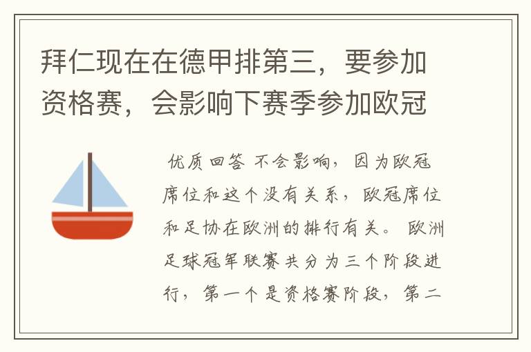 拜仁现在在德甲排第三,要参加资格赛,会影响下赛季参加欧冠的席位吗?还有这个资格赛是什么意思?