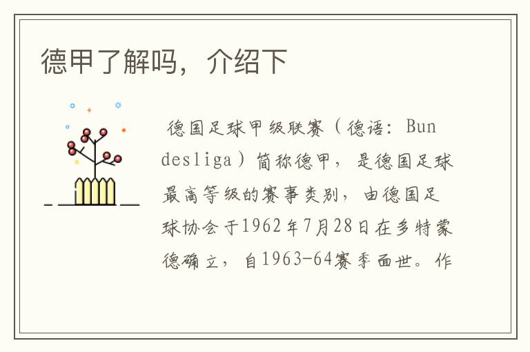 德甲了解吗,介绍下