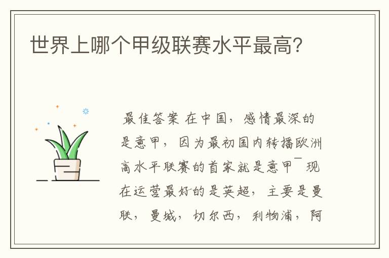 世界上哪个甲级联赛水平最高?