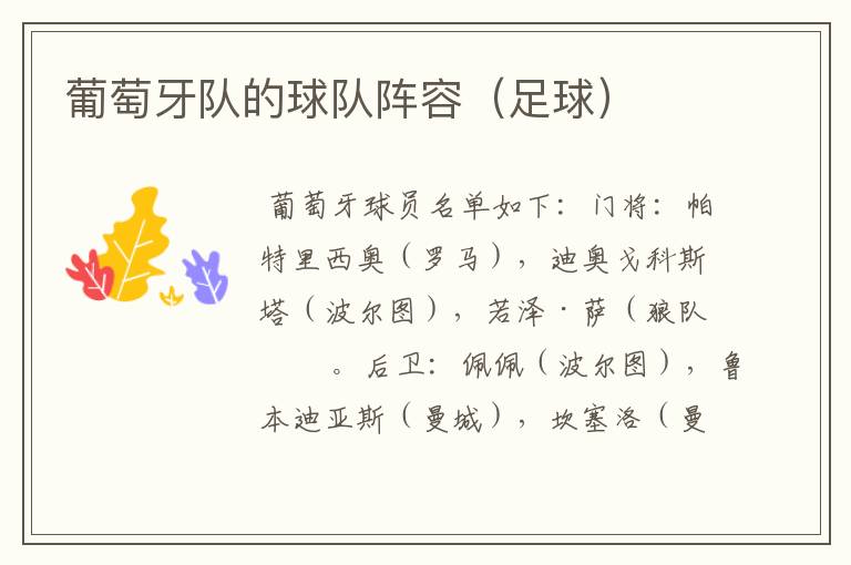 葡萄牙队的球队阵容(足球)