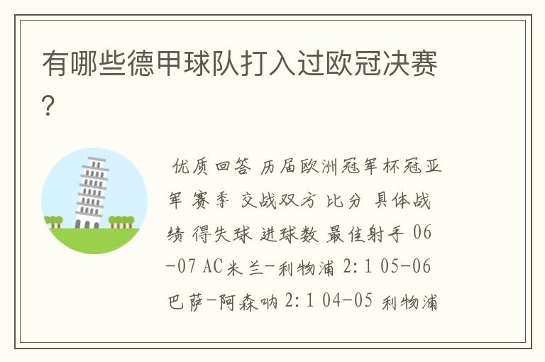有哪些德甲球队打入过欧冠决赛?