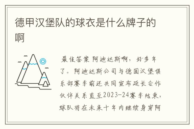 德甲汉堡队的球衣是什么牌子的啊