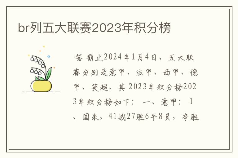 br列五大联赛2023年积分榜