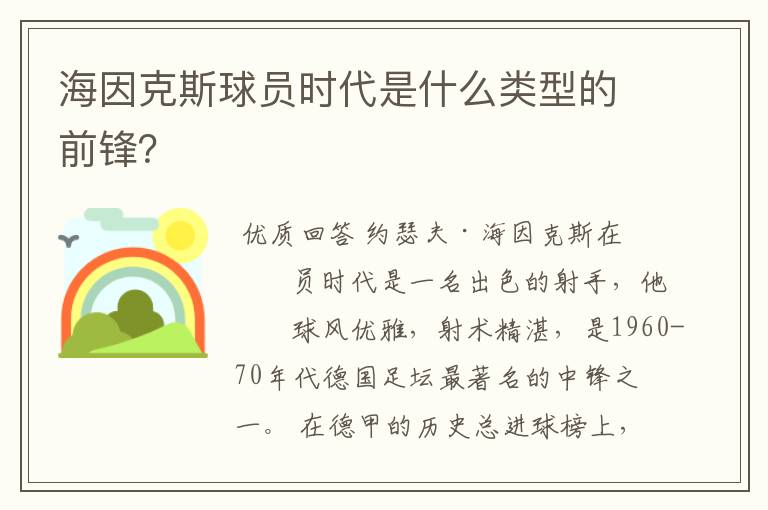 海因克斯球员时代是什么类型的前锋?