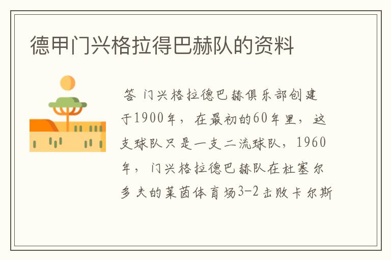 德甲门兴格拉得巴赫队的资料