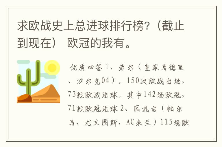 求欧战史上总进球排行榜?(截止到现在) 欧冠的我有。