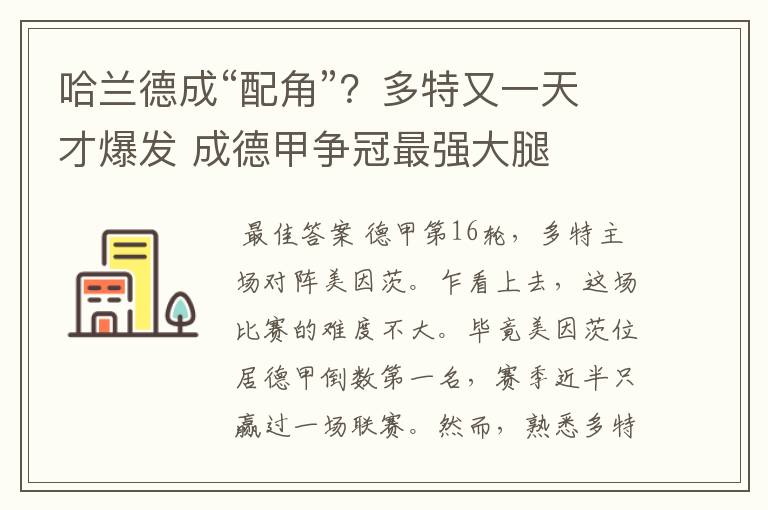 哈兰德成“配角”?多特又一天才爆发 成德甲争冠最强大腿
