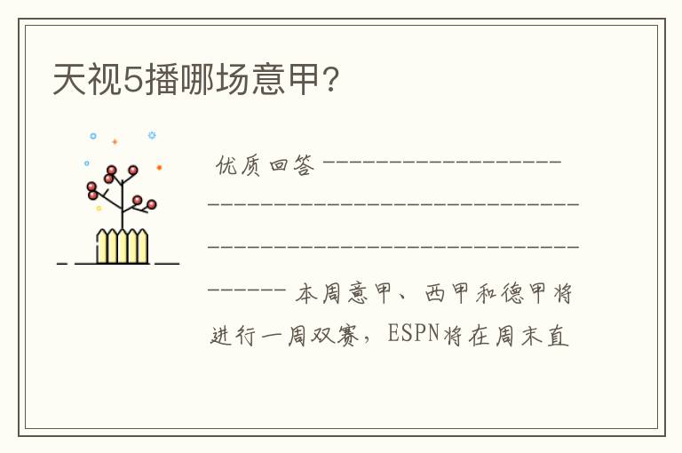 天视5播哪场意甲?
