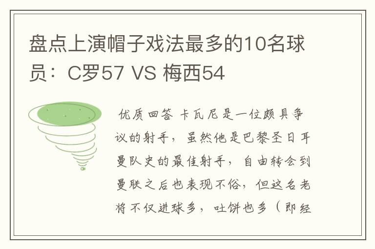 盘点上演帽子戏法最多的10名球员:C罗57 VS 梅西54